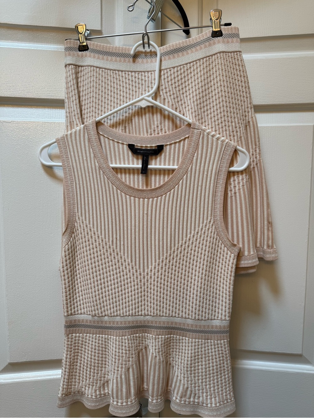 BCBGMaxAzria Beige Ribbed Knit Peplum Tank Top